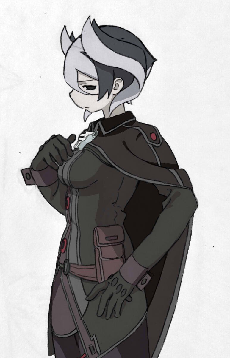 1girl, black_cape, black_eyes, black_gloves, black_hair, black_jacket, black_pants, cape