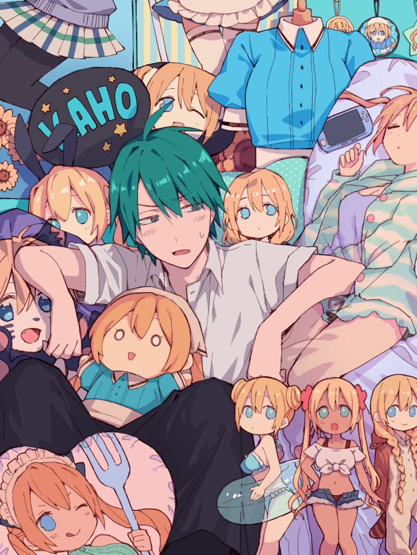 >;), >;q, 1boy, :>, ;d, ahoge, akizuki_kouyou, alternate_hairstyle