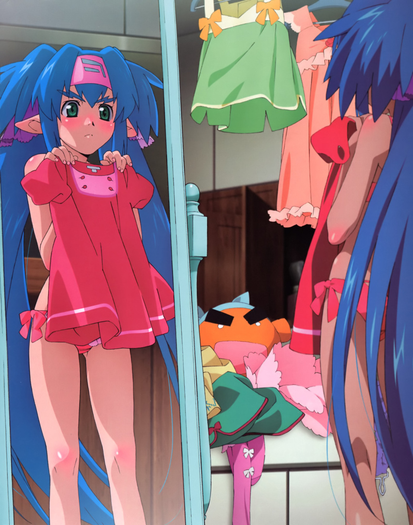 1girl, blue_hair, blush, clothes, clothes_in_front, eyebrows, green_eyes, highres