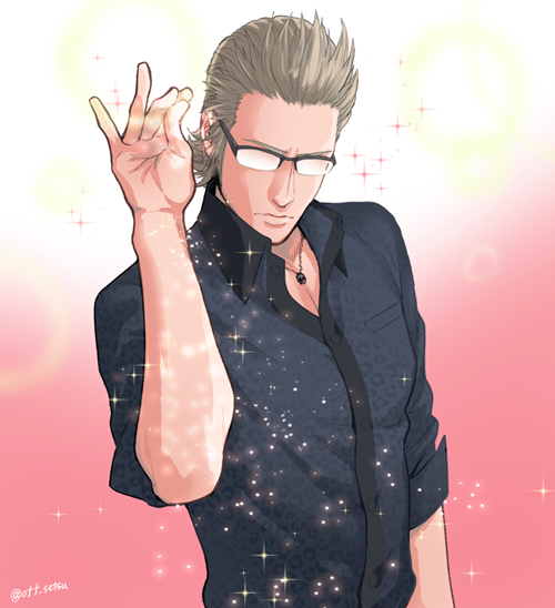 1boy, brown_hair, casual, final_fantasy, final_fantasy_xv, glasses, ignis_scientia, looking_down