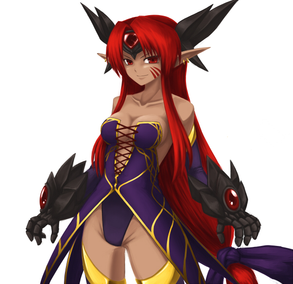 breasts, cleavage, earrings, elbow_gloves, gauntlets, gloves, head_wings, headwings