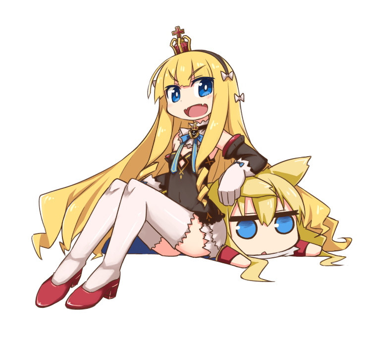 >:d, 2girls, :d, azur_lane, blonde_hair, blue_eyes, chibi, commentary_request