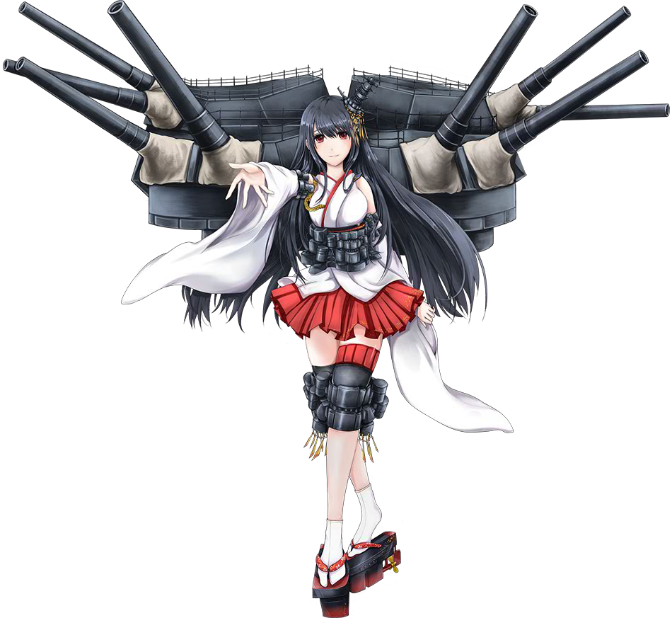 1girl, arm_at_side, black_hair, cannons, closed_mouth, detached_sleeves, full_body, fusou_(kantai_collection)