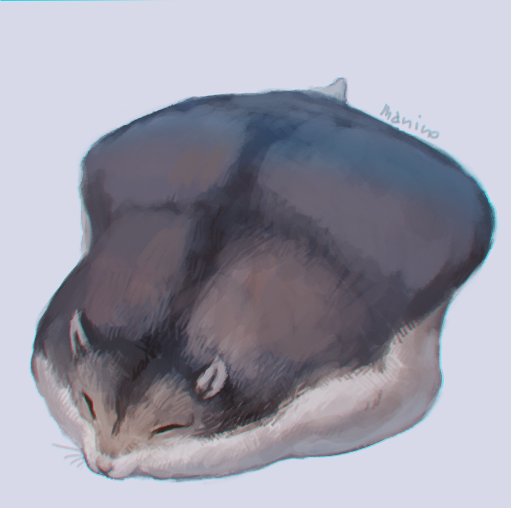 animal, closed_eyes, commentary_request, flattened, full_body, grey_background, hamster, lying