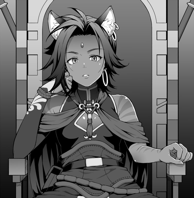 1girl, animal_ears, asymmetrical_gloves, bindi, cat_ears, cleavage_cutout, commentary, earrings