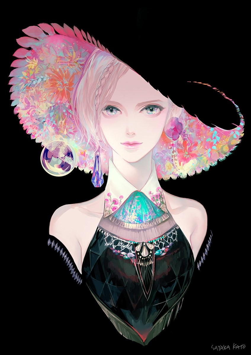 1girl, bare_shoulders, black_background, black_dress, blonde_hair, blue_eyes, braid, collared_dress