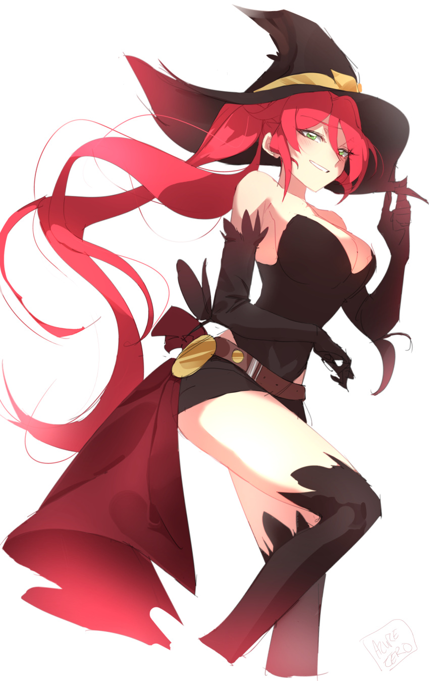 1girl, absurdres, azure-zer0, breasts, cleavage, dress, elbow_gloves, gloves