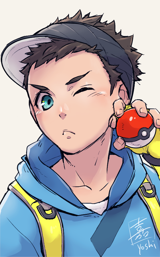 1boy, black_hair, blue_eyes, blush, closed_mouth, fingerless_gloves, gloves, hood