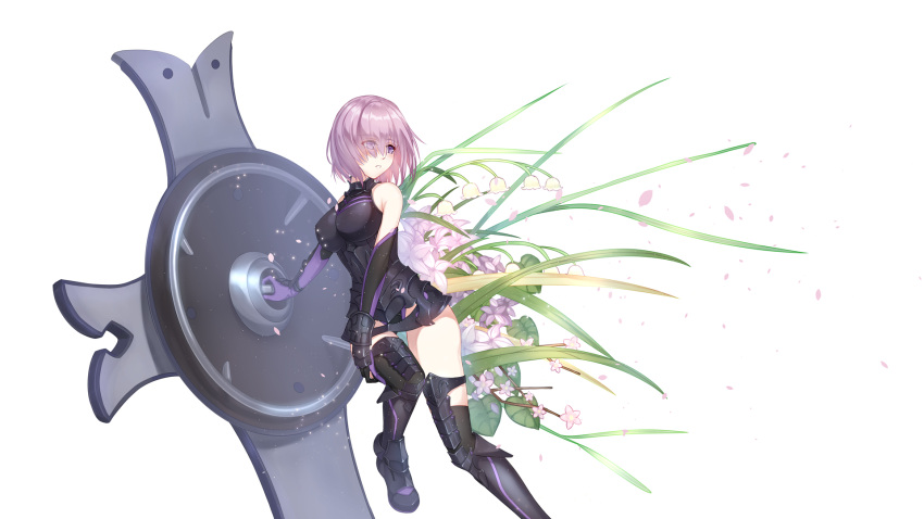 1girl, armor, armored_boots, black_footwear, black_gloves, black_legwear, black_leotard, boots