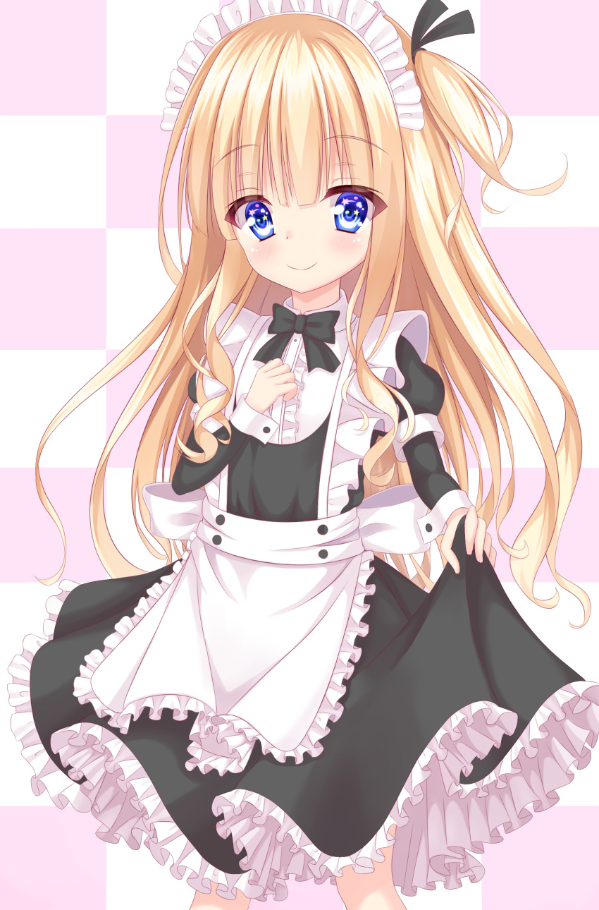 1girl, absurdres, apron, bangs, black_neckwear, black_ribbon, black_shirt, black_skirt