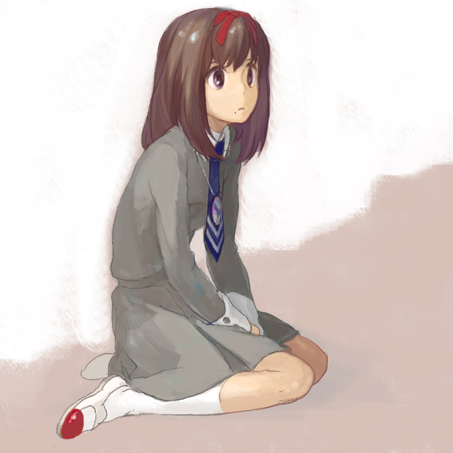 1girl, artist_request, expressionless, megami_tensei, moe, necktie, parted_lips, persona, persona_1, ribbon, school_uniform, shin_megami_tensei, solo, sonomura_maki, tagme, toisu