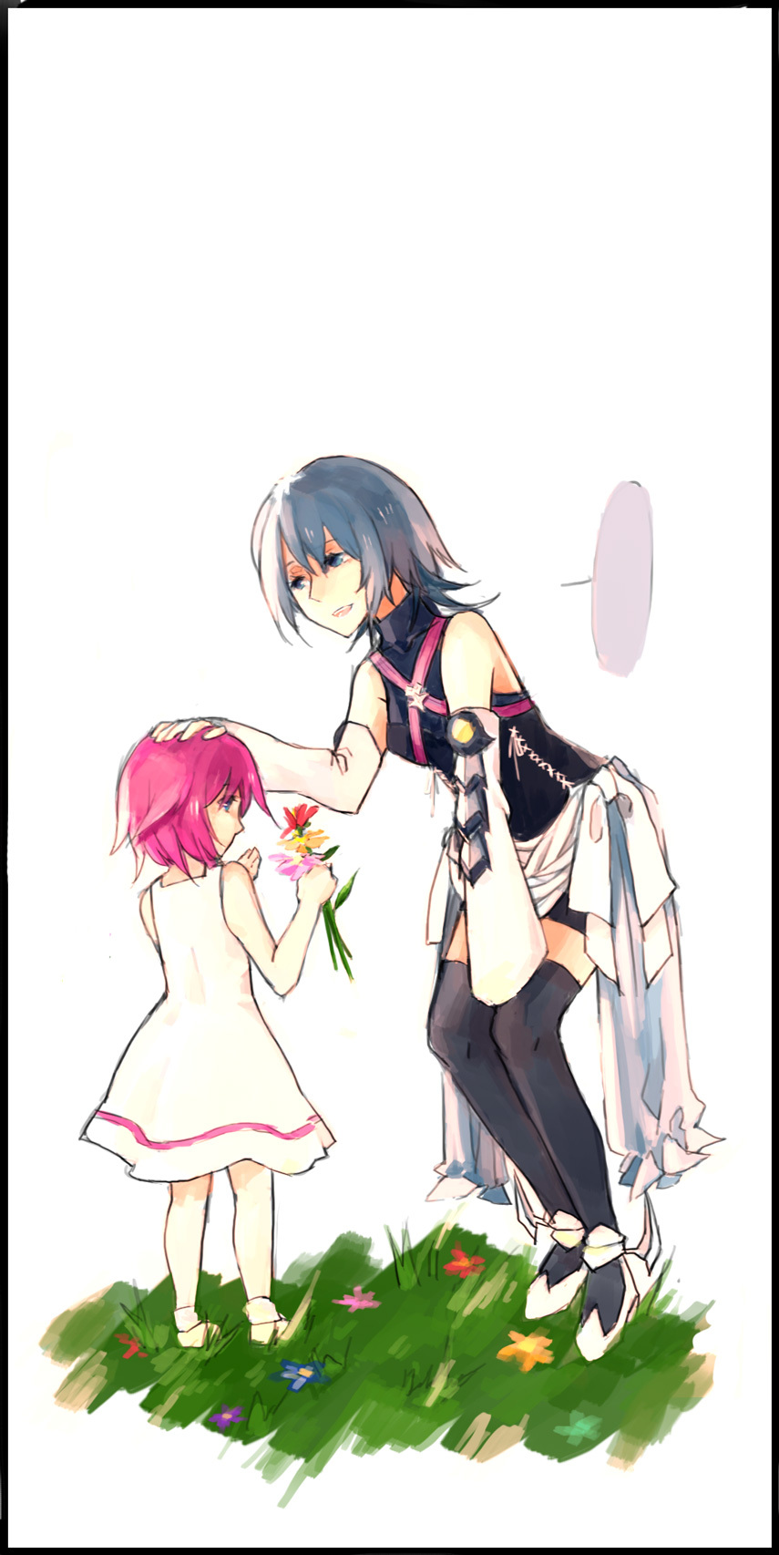 aqua_(kingdom_hearts), bad_id, bad_pixiv_id, black_legwear, blue_eyes, blue_hair, breasts, detached_sleeves