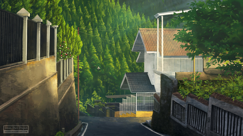 background, commentary, day, deviantart_username, fence, flower, forest, grass