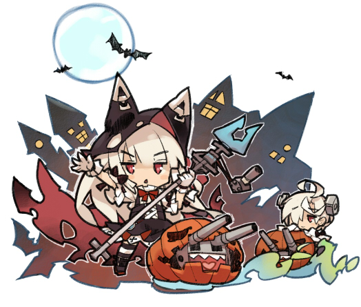 2girls, ahoge, azur_lane, bolt, chibi, commentary_request, erebus_(azur_lane), hair_over_one_eye
