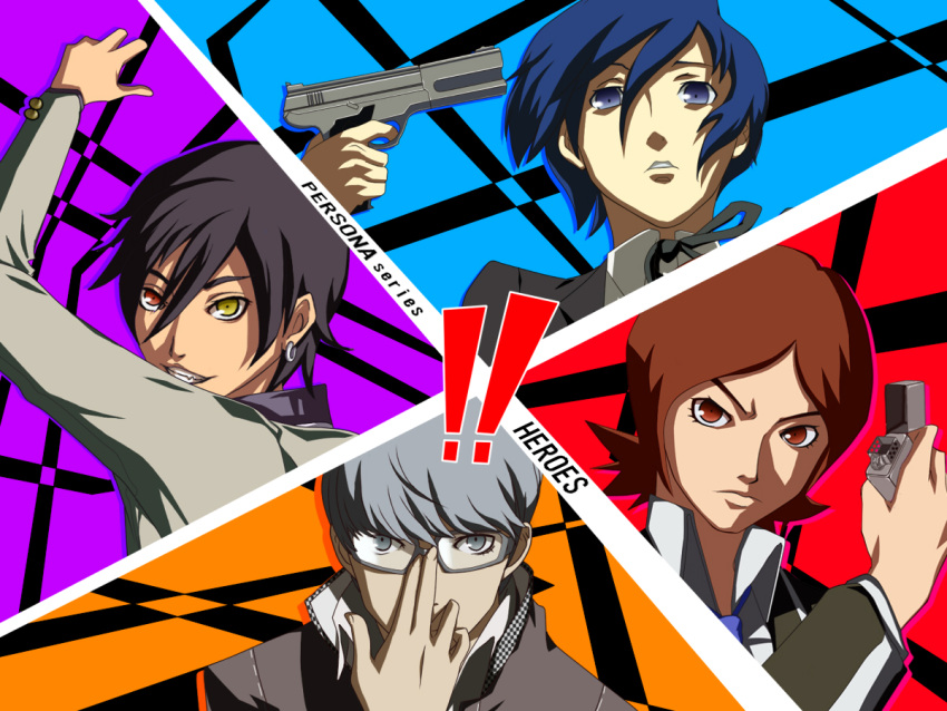all-out_attack, arisato_minato, black_hair, blue_eyes, blue_hair, brown_eyes, brown_hair, evoker