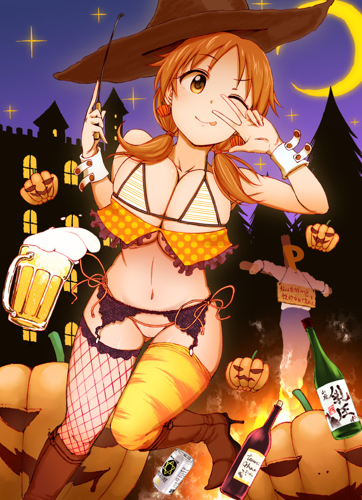 1boy, 1girl, 3e, ;p, alcohol, barefoot, beer, beer_can