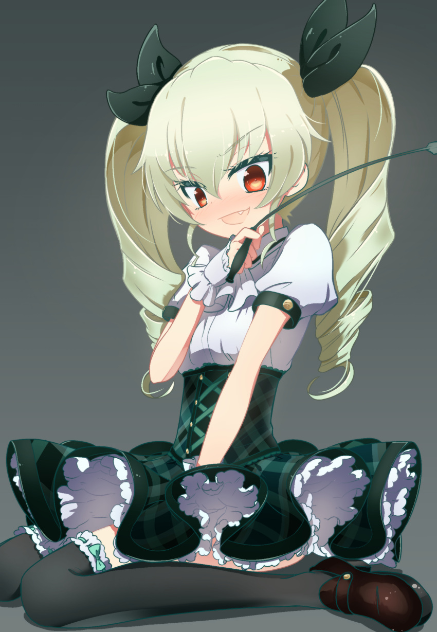 1girl, absurdres, alternate_costume, anchovy, ascot, bangs, black_footwear, black_legwear