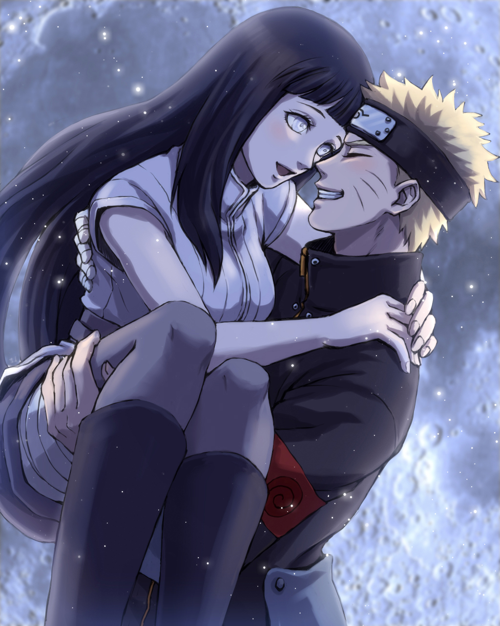 1boy, 1girl, bangs, black_hair, black_legwear, blunt_bangs, boots, carrying