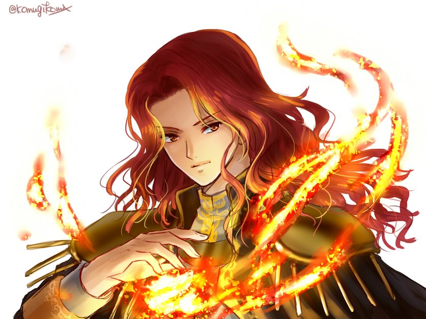 1boy, alvis_(fire_emblem), cape, european_clothes, fire, fire_emblem, fire_emblem:_seisen_no_keifu, hanasaki_komugi