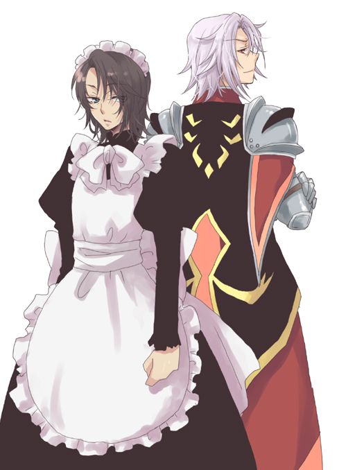 alexei_(tales_of_vesperia), armor, bad_id, black_hair, blue_eyes, maid, maid_outfit, male