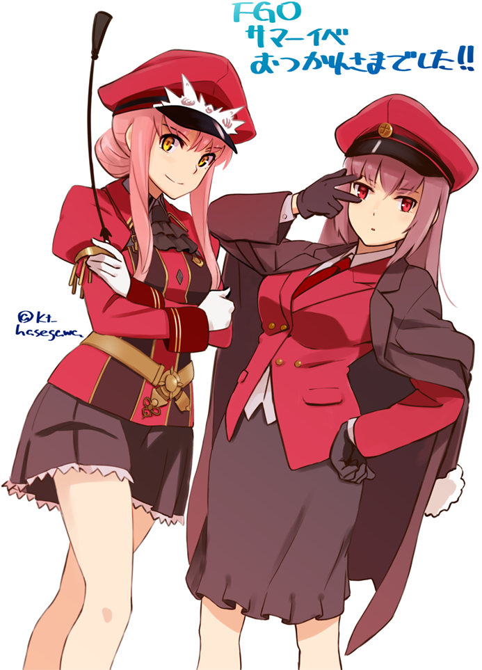 2girls, alternate_costume, black_gloves, cravat, fate/extra, fate/grand_order, fate_(series), gloves