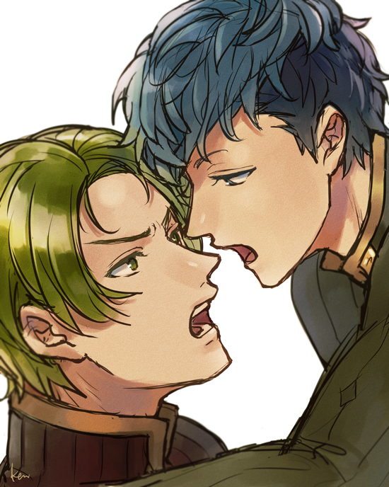 2boys, akke, artist_name, blue_eyes, blue_hair, fire_emblem, fire_emblem_echoes:_mou_hitori_no_eiyuuou, force_(fire_emblem)