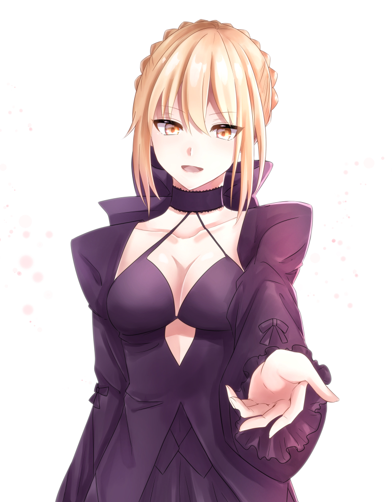 1girl, artoria_pendragon_(all), blonde_hair, blush, breasts, cleavage, collarbone, eyebrows_visible_through_hair