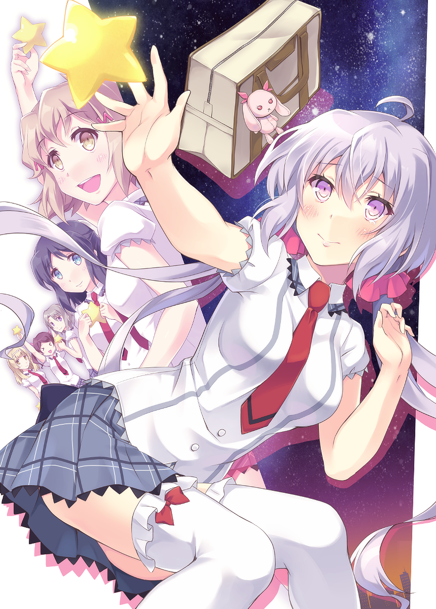 >_<, 6+girls, :d, ahoge, andou_kuriyo, bag, furumiya_haiji, highres