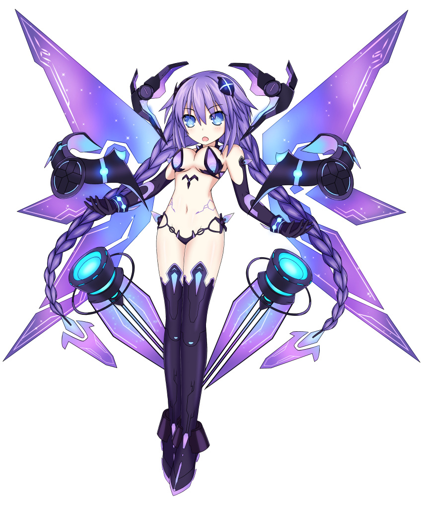 1girl, :o, absurdres, blue_eyes, boots, braid, breasts, cleavage