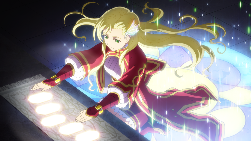 1girl, artist_request, blonde_hair, boots, closed_mouth, floating_hair, green_eyes, hair_ornament