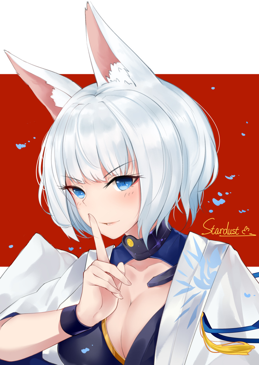 1girl, absurdres, animal_ears, artist_name, azur_lane, blue_eyes, breasts, cleavage