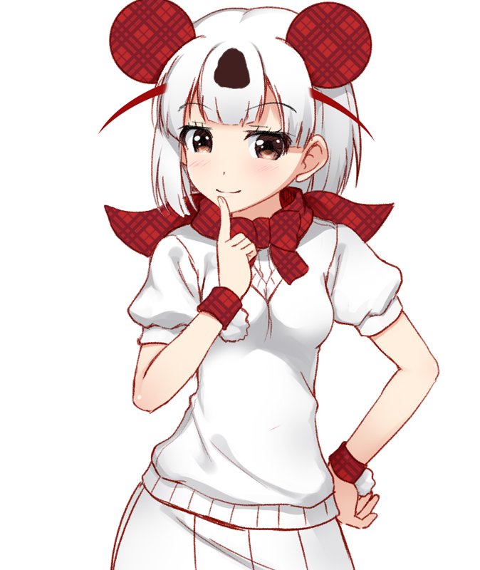 1girl, bangs, blunt_bangs, bow, bowtie, brown_eyes, brown_hair, extra_ears