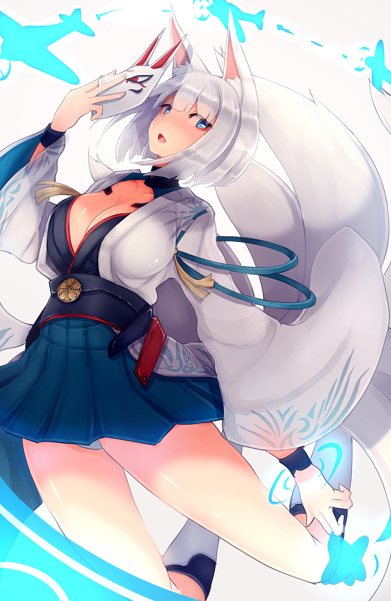 1girl, animal_ears, azur_lane, bangs, bent_knees, blue_eyes, breasts, cleavage