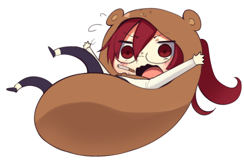 1girl, bangs, blush, boa_(brianoa), chibi, cigarette, cosplay, d: