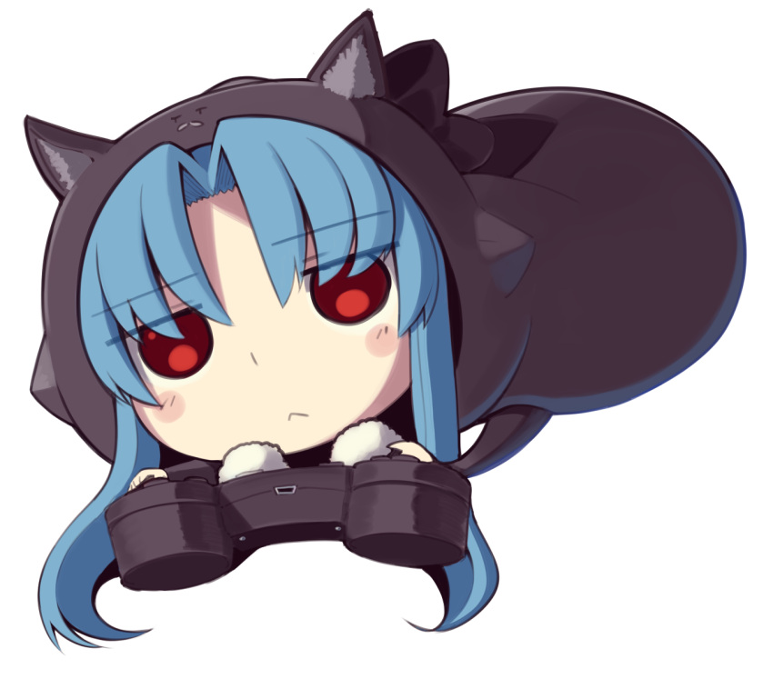 1girl, :<, animal_ears, blue_hair, blush_stickers, chibi, closed_mouth, controller