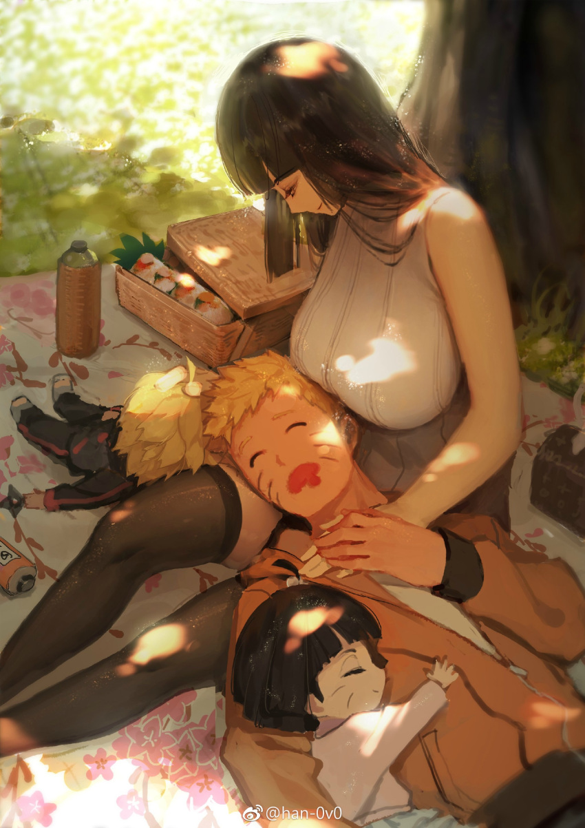 2boys, 2girls, absurdres, ahoge, bare_shoulders, black_hair, blonde_hair, breasts