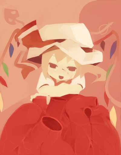 blonde_hair, blood, flandre_scarlet, govurin, govurin_(pixiv), hat, heart, red_eyes
