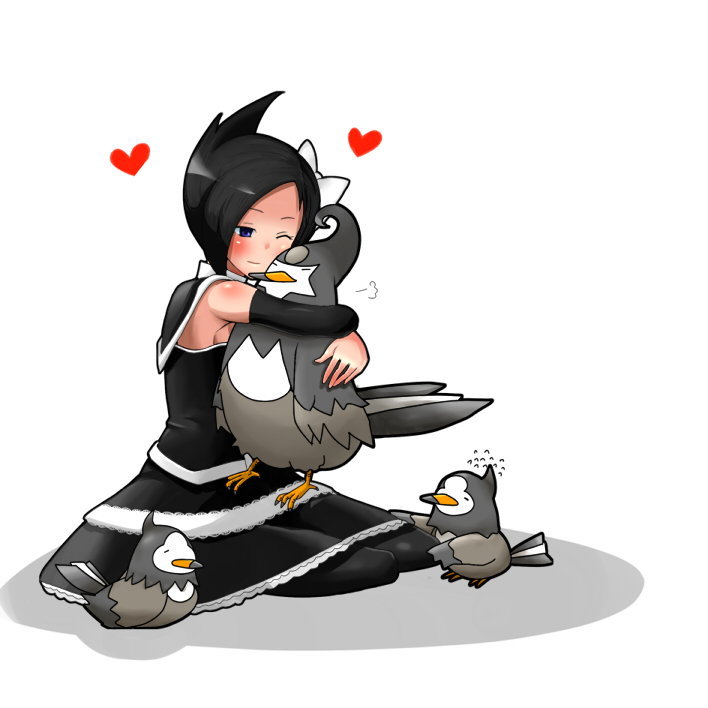 black_hair, gothic_lolita, heart, hug, mai_(pokemon), nintendo, pantyhose, pokemon
