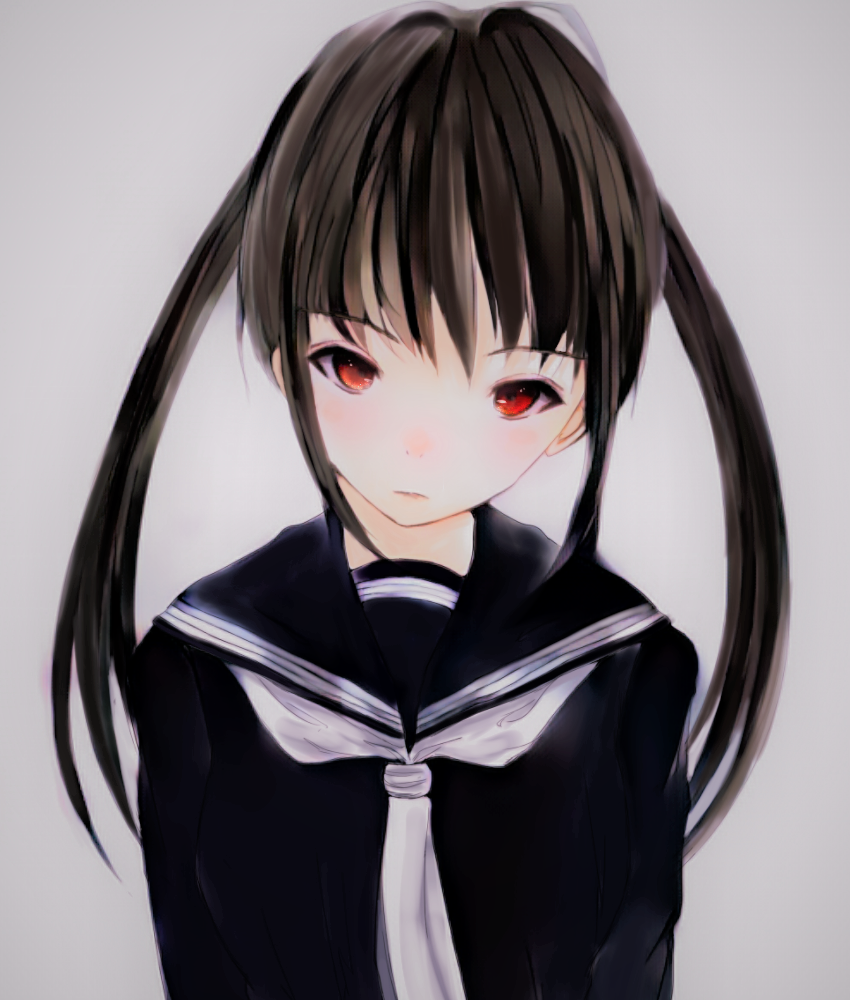 1girl, black_hair, eyebrows_visible_through_hair, long_hair, looking_at_viewer, matthew_(yo_matthew), original, red_eyes