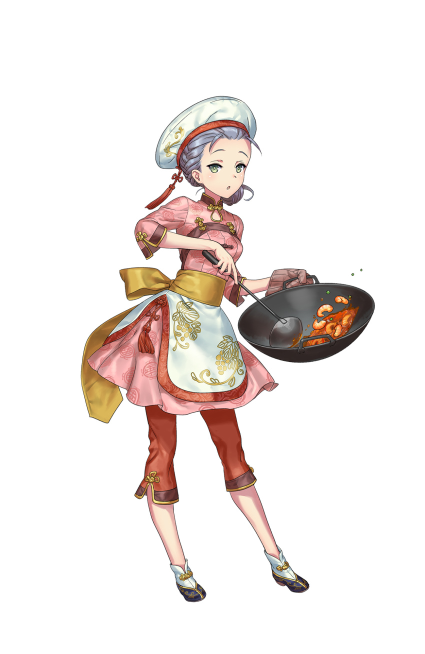1girl, apron, braid, china_dress, chinese_clothes, cooking, dress, food