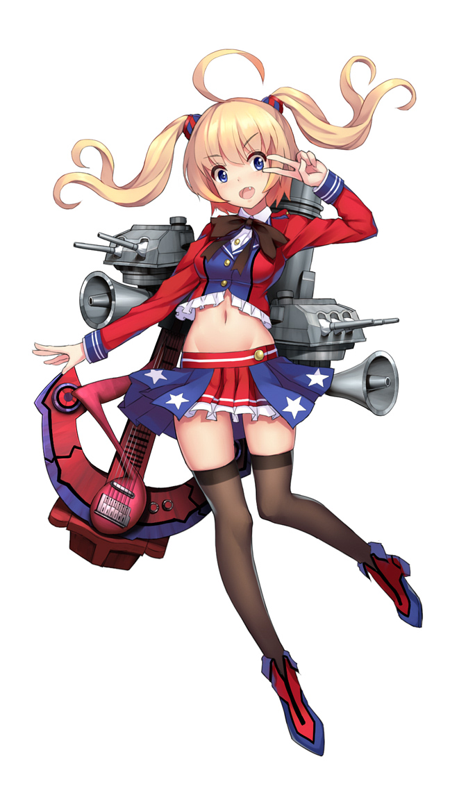 1girl, :o, ahoge, anchor, black_bow, black_legwear, blonde_hair, blue_eyes