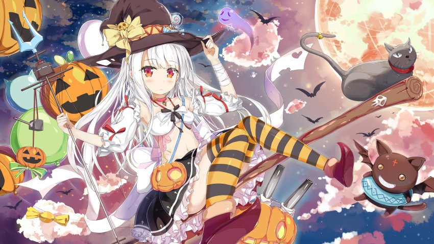 1girl, absurdres, alternate_costume, araragikoyomis, azur_lane, black_cat, breasts, broom