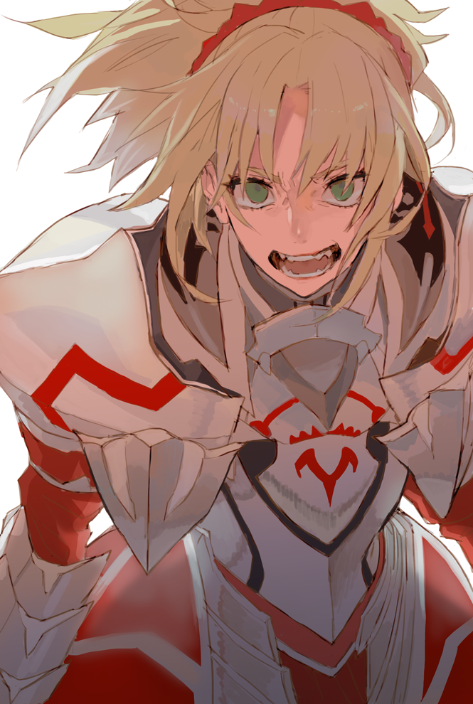 1girl, angry, armor, bangs, blonde_hair, breastplate, commentary_request, cowboy_shot