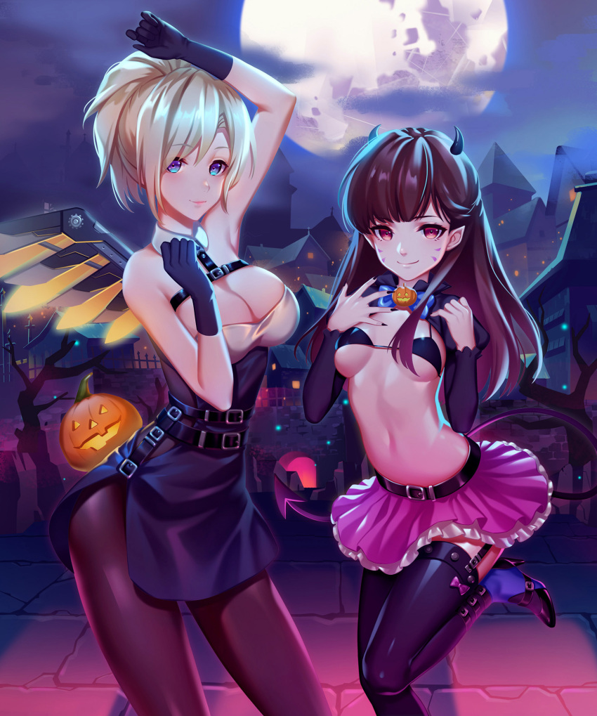 2girls, alternate_eye_color, arm_up, bangs, bare_shoulders, belt, belt_buckle, black_belt