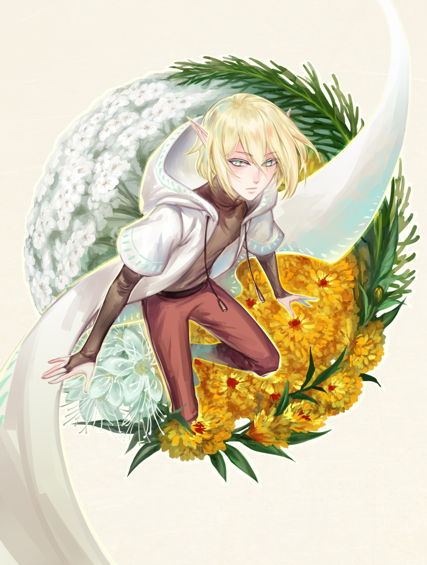 1boy, avodkabottle, blonde_hair, blue_eyes, branch, character_check, closed_mouth, commentary