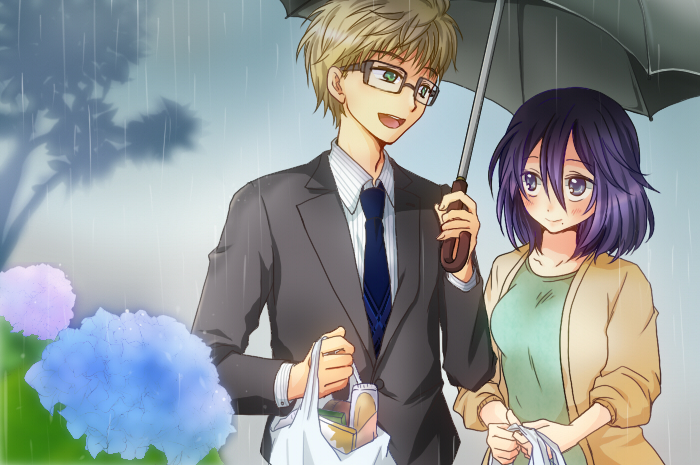 1boy, 1girl, :d, alternate_hair_length, alternate_hairstyle, bag, blonde_hair, blush