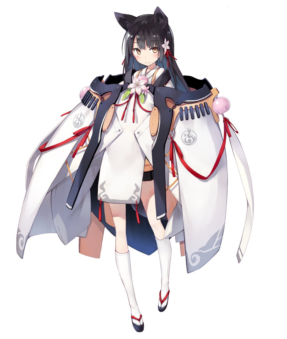 1girl, animal_ears, black_hair, blush, flower, fox_ears, fox_tail, hair_flower