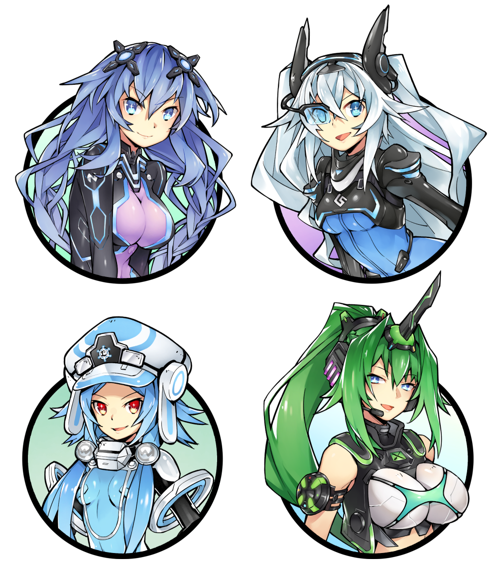 4girls, blue_eyes, blue_hair, gebyy-terar, green_hair, grey_hair, multiple_girls, neptune_(series)