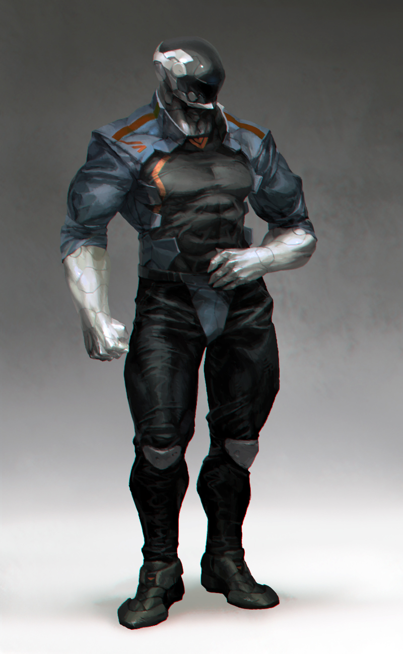1boy, boots, commentary_request, cyborg, faceless, full_body, gradient, gradient_background