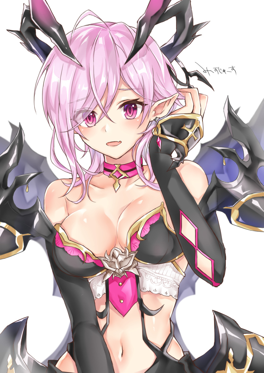 1girl, absurdres, ahoge, bangs, bare_shoulders, breasts, bustier, choker